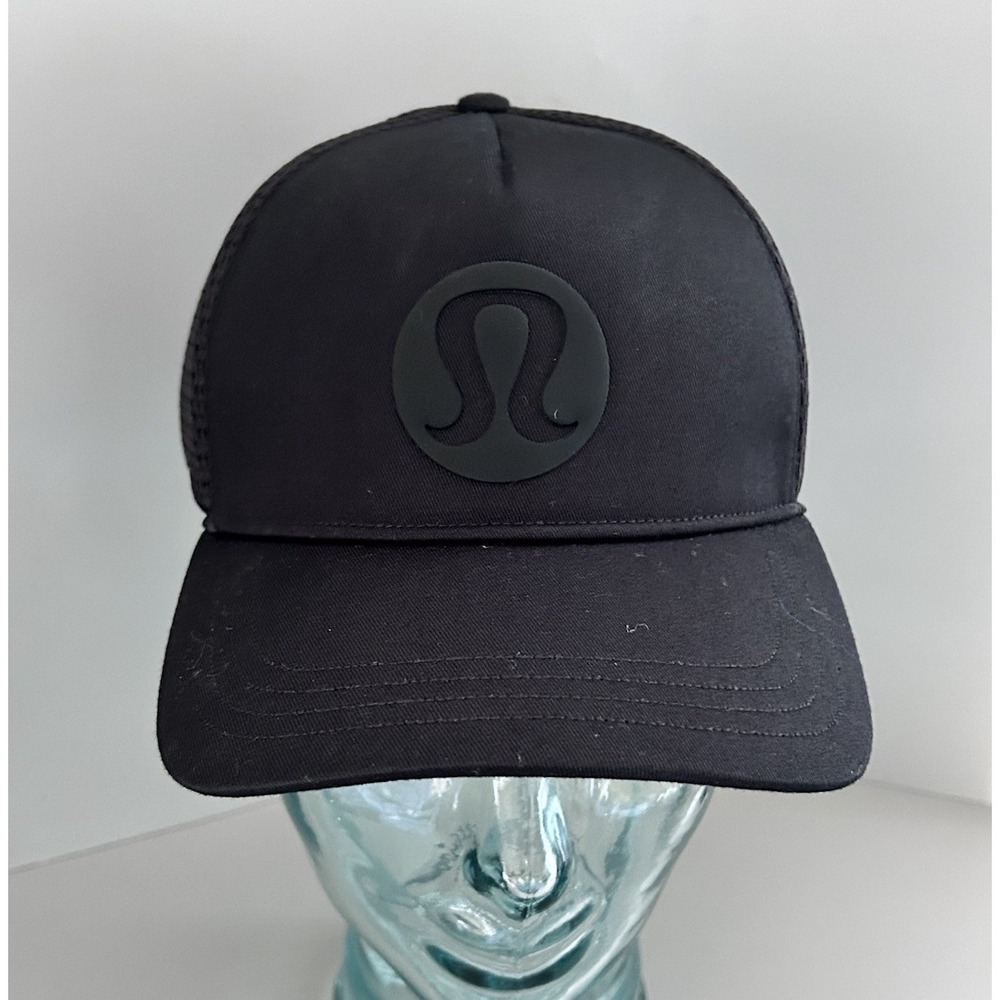 Lululemon Big Logo Mesh Back Adjustable Cap Trucker Hat Black S/M